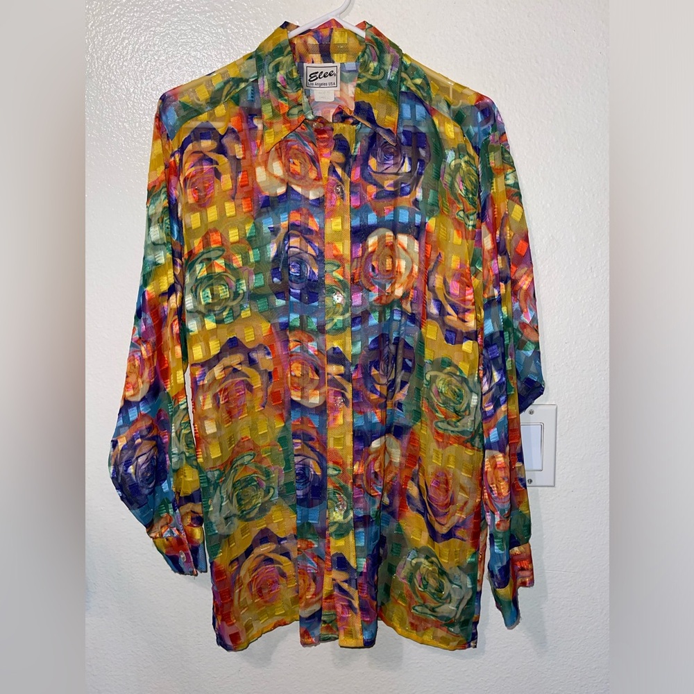 Vintage Elee. Size M/L. Colorful Floral Women's Blouse